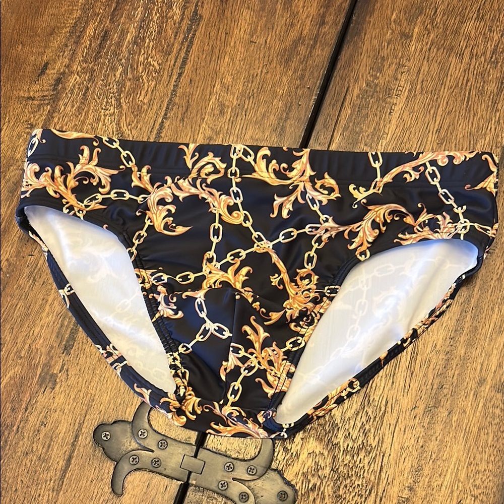 Men's Black and Gold Swim Trunks